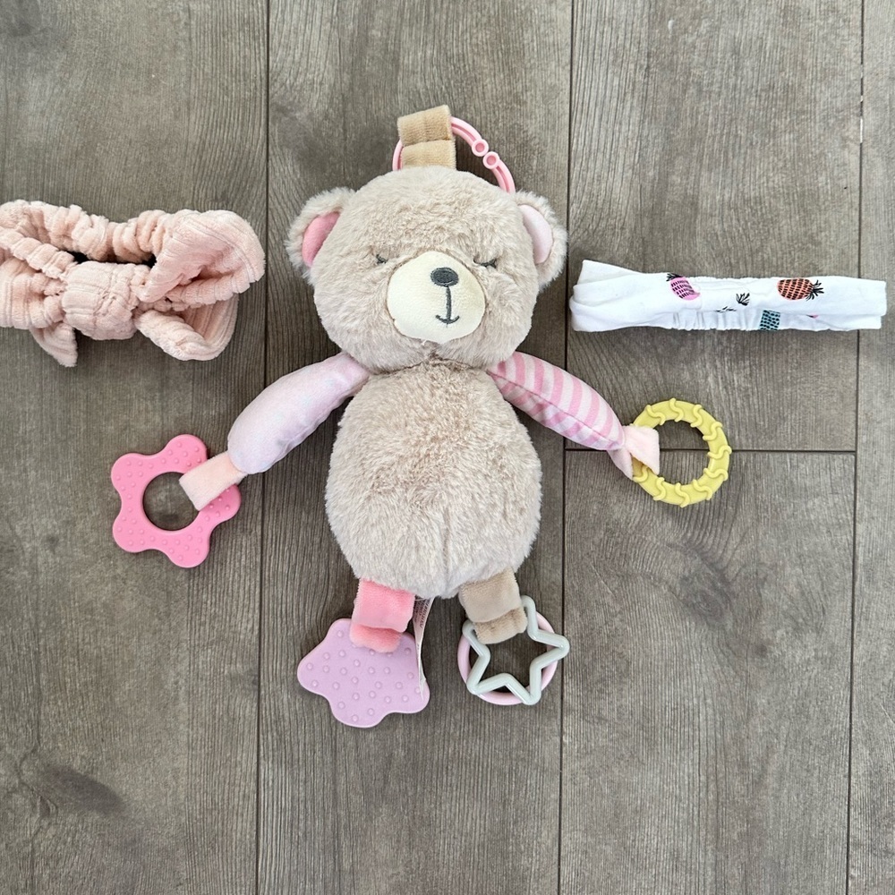 Baby girl headbands and stuffed plush bear lot